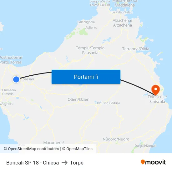 Bancali SP 18 - Chiesa to Torpè map