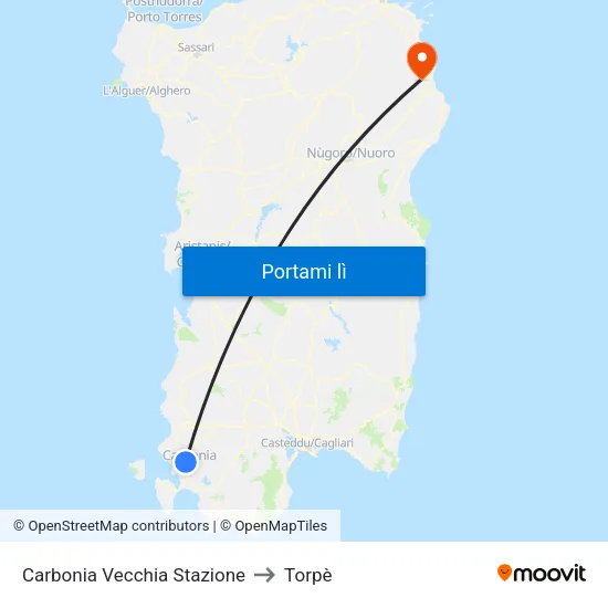 Carbonia Vecchia Stazione to Torpè map