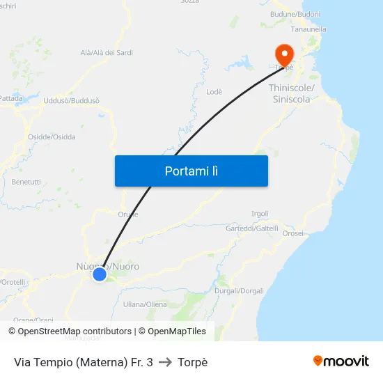 Via Tempio (Materna) Fr. 3 to Torpè map