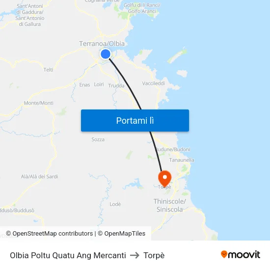 Olbia Poltu Quatu Ang Mercanti to Torpè map