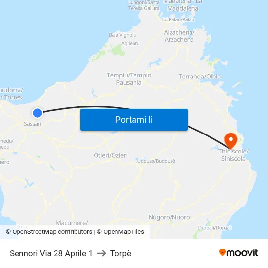 Sennori Via 28 Aprile 1 to Torpè map
