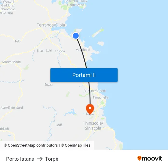 Porto Istana to Torpè map