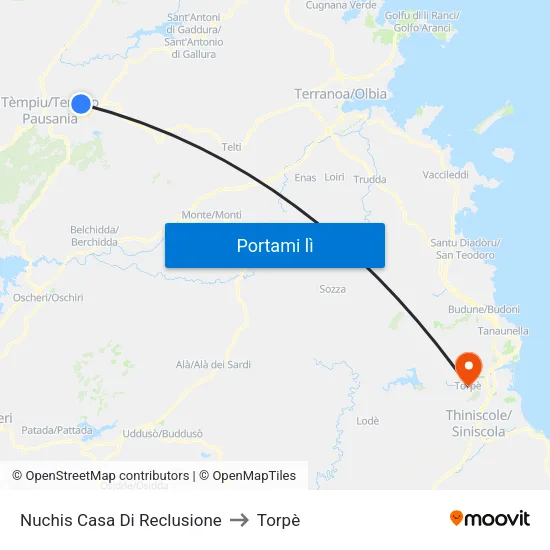 Nuchis Casa Di Reclusione to Torpè map