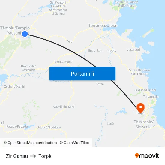 Zir Ganau to Torpè map