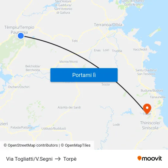Via Togliatti/V.Segni to Torpè map