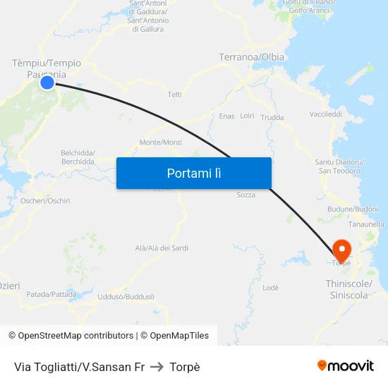 Via Togliatti/V.Sansan Fr to Torpè map