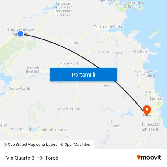 Via Quarto 3 to Torpè map