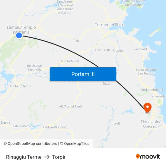 Rinaggiu Terme to Torpè map