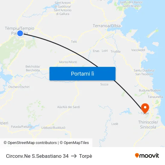 Circonv.Ne S.Sebastiano 34 to Torpè map