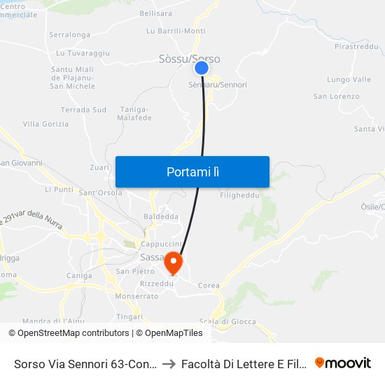 Sorso Via Sennori 63-Consorzio to Facoltà Di Lettere E Filosofia map