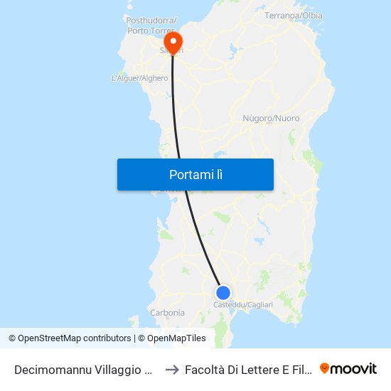 Decimomannu Villaggio Azzurro to Facoltà Di Lettere E Filosofia map