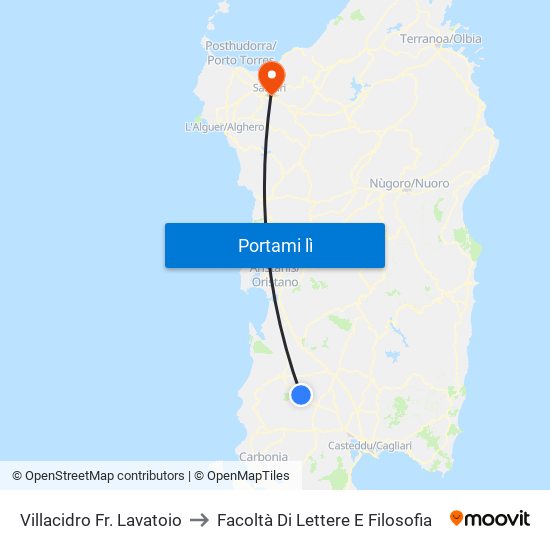 Villacidro Fr. Lavatoio to Facoltà Di Lettere E Filosofia map