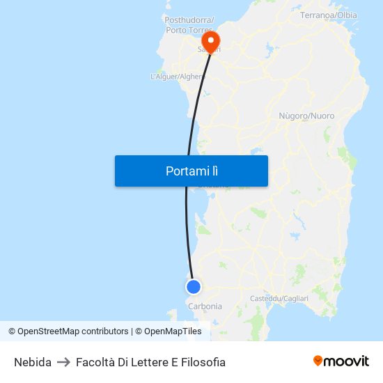 Nebida to Facoltà Di Lettere E Filosofia map