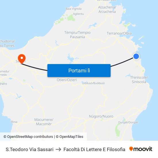 S.Teodoro Via Sassari to Facoltà Di Lettere E Filosofia map