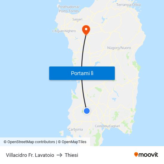 Villacidro Fr. Lavatoio to Thiesi map