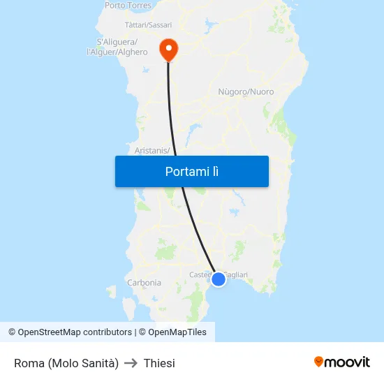 Roma (Molo Sanità) to Thiesi map