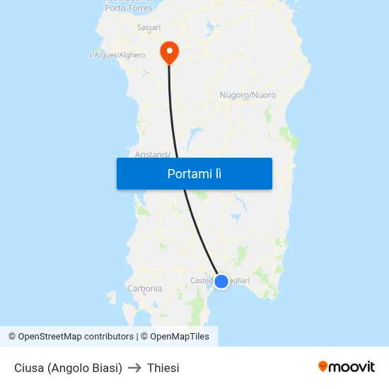 Ciusa (Angolo Biasi) to Thiesi map