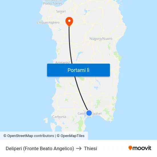 Deliperi (Fronte Beato Angelico) to Thiesi map