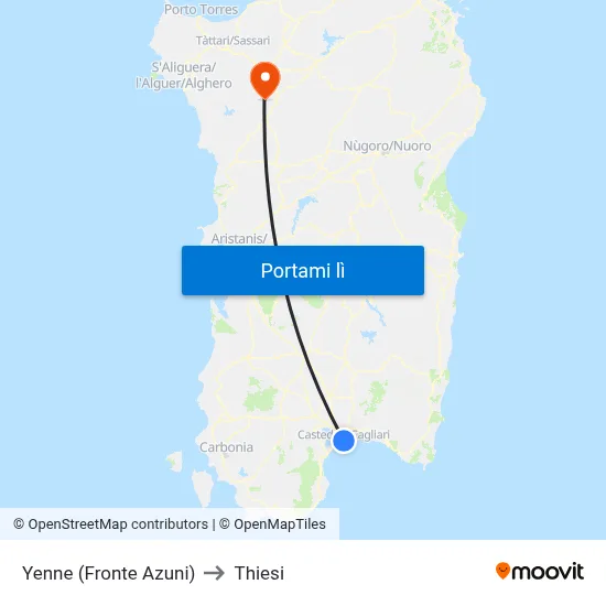 Yenne (Fronte Azuni) to Thiesi map