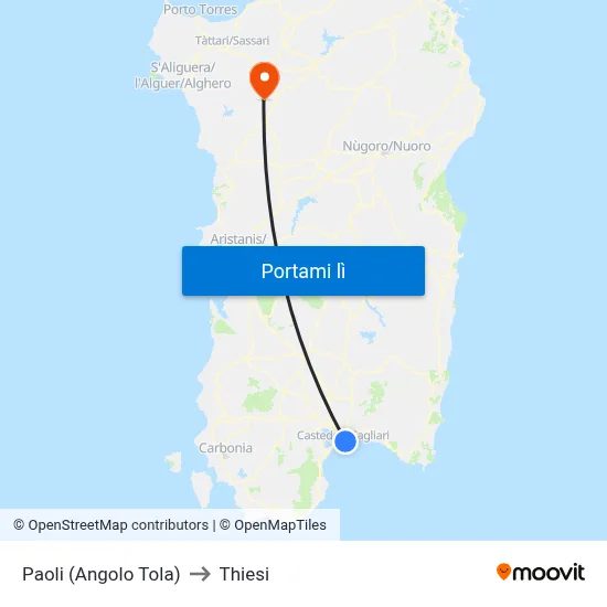 Paoli (Angolo Tola) to Thiesi map