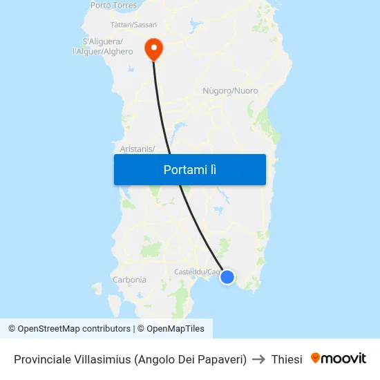 Provinciale Villasimius (Angolo Dei Papaveri) to Thiesi map