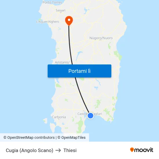 Cugia (Angolo Scano) to Thiesi map