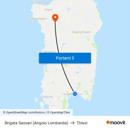 Brigata Sassari (Angolo Lombardia) to Thiesi map