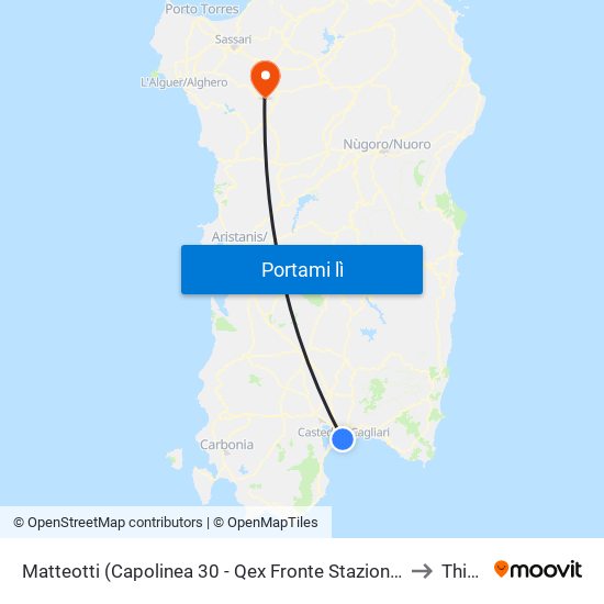 Matteotti (Capolinea 30 - Qex Fronte Stazione Fs) to Thiesi map