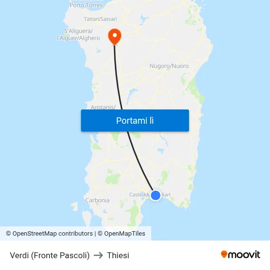 Verdi (Fronte Pascoli) to Thiesi map