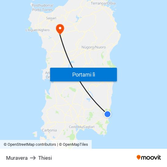 Muravera to Thiesi map