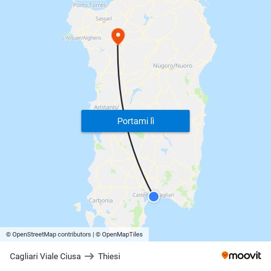Cagliari Viale Ciusa to Thiesi map