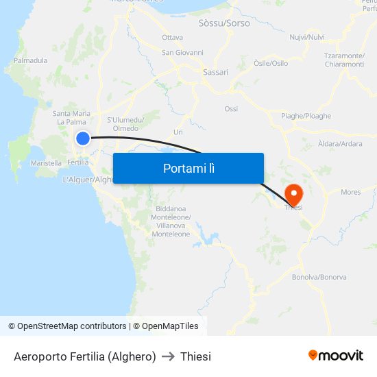 Aeroporto Fertilia (Alghero) to Thiesi map
