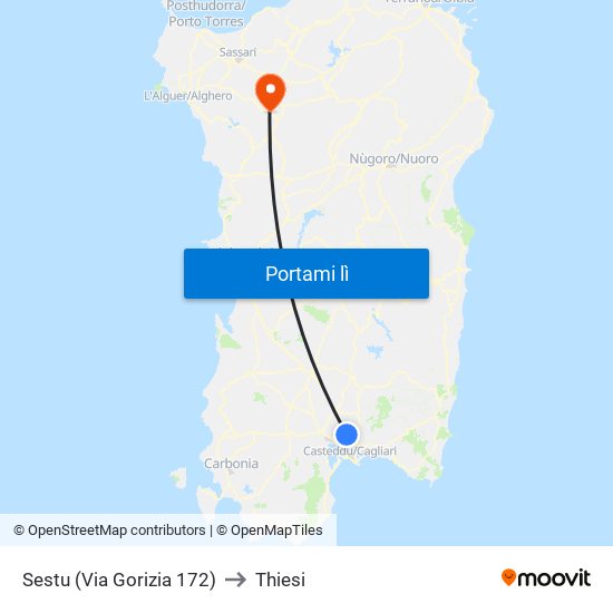 Sestu (Via Gorizia 172) to Thiesi map