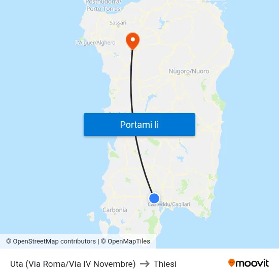 Uta (Via Roma/Via IV Novembre) to Thiesi map