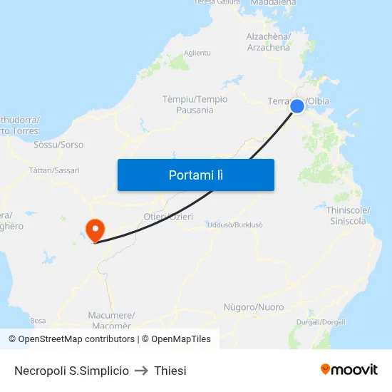 Necropoli S.Simplicio to Thiesi map