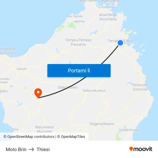 Molo Brin to Thiesi map