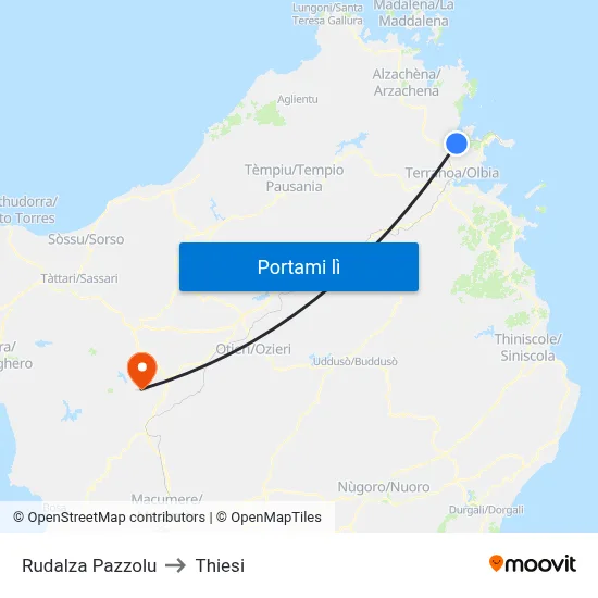 Rudalza Pazzolu to Thiesi map