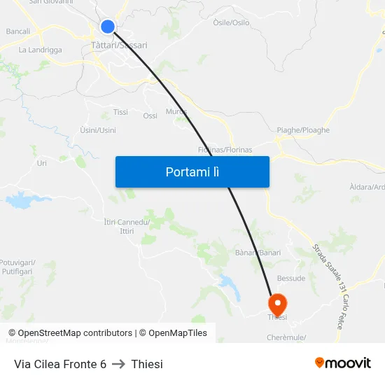 Via Cilea Fronte 6 to Thiesi map