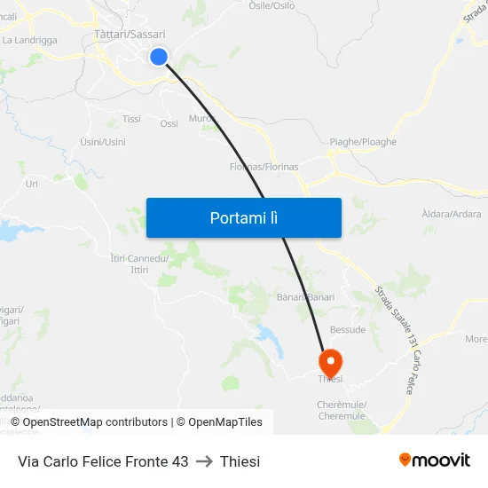 Via Carlo Felice Fronte 43 to Thiesi map