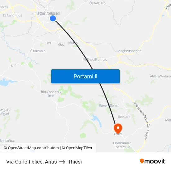 Via Carlo Felice, Anas to Thiesi map
