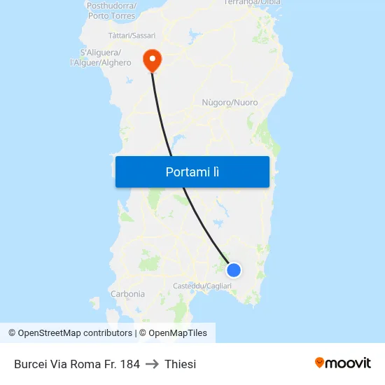 Burcei Via Roma Fr. 184 to Thiesi map