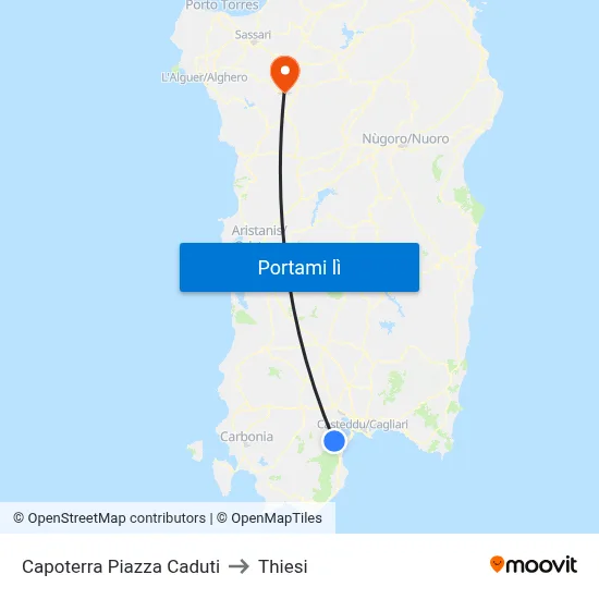 Capoterra Piazza Caduti to Thiesi map