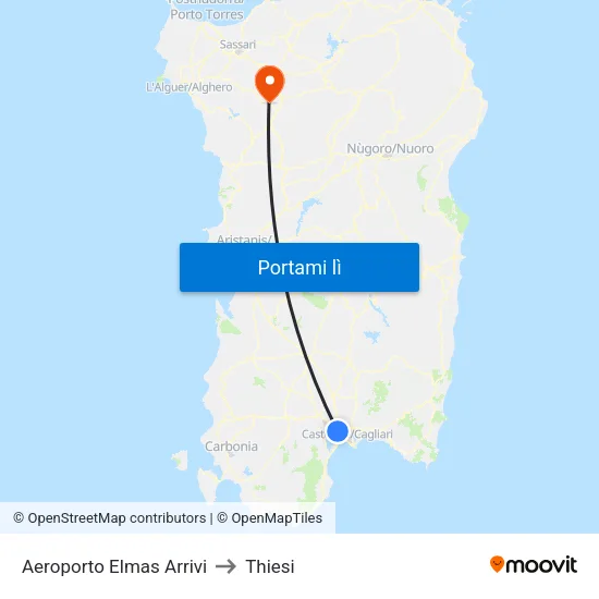 Aeroporto Elmas Arrivi to Thiesi map