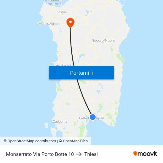 Monserrato Via Porto Botte 10 to Thiesi map