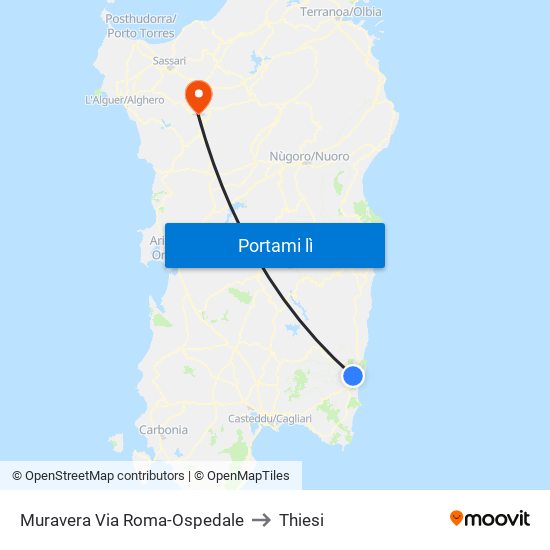 Muravera Via Roma-Ospedale to Thiesi map