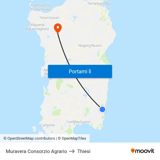 Muravera Consorzio Agrario to Thiesi map