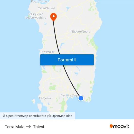 Terra Mala to Thiesi map
