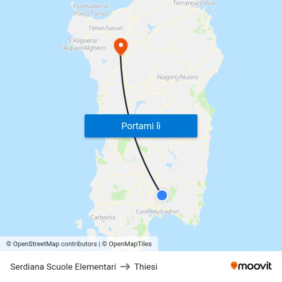 Serdiana Scuole Elementari to Thiesi map