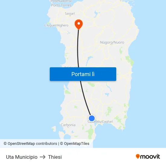 Uta Municipio to Thiesi map