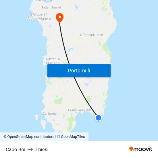 Capo Boi to Thiesi map